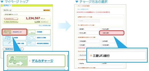 イメージ【デルカにログインして、マイページよりデルカチャージのページを開く】